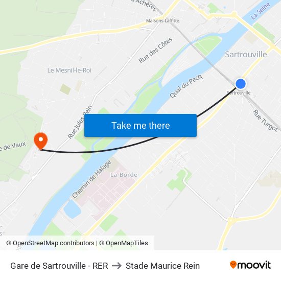 Gare de Sartrouville - RER to Stade Maurice Rein map