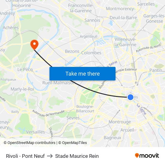Rivoli - Pont Neuf to Stade Maurice Rein map