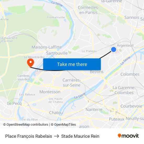 Place François Rabelais to Stade Maurice Rein map