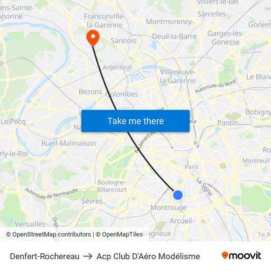 Denfert-Rochereau to Acp Club D'Aéro Modélisme map