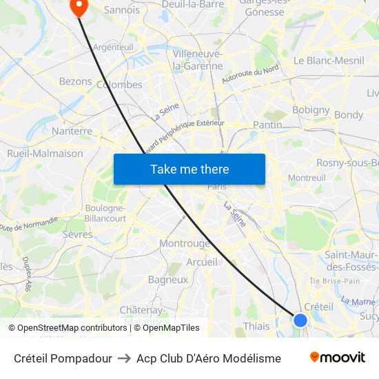 Créteil Pompadour to Acp Club D'Aéro Modélisme map