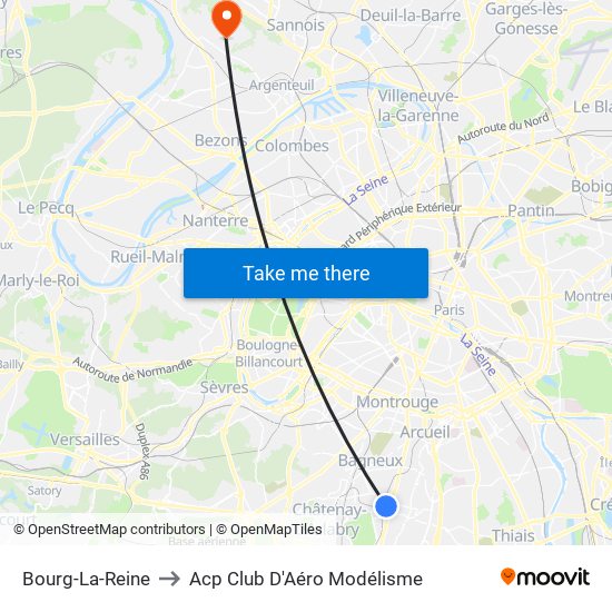 Bourg-La-Reine to Acp Club D'Aéro Modélisme map