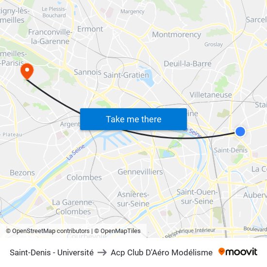 Saint-Denis - Université to Acp Club D'Aéro Modélisme map