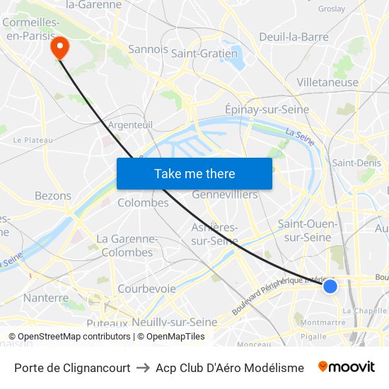 Porte de Clignancourt to Acp Club D'Aéro Modélisme map