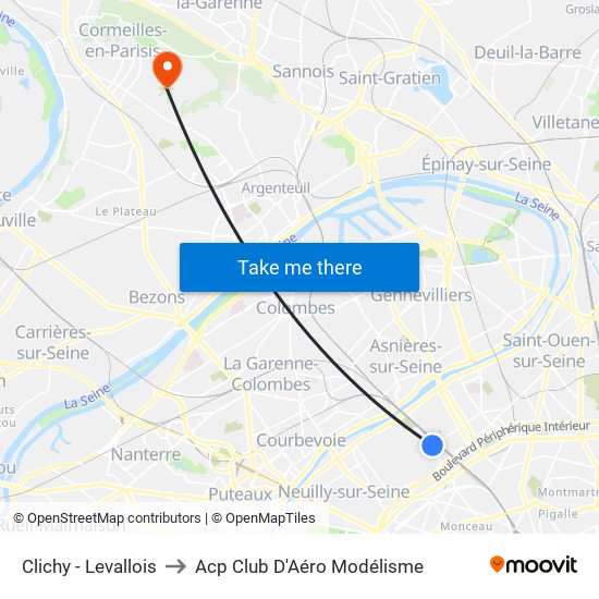 Clichy - Levallois to Acp Club D'Aéro Modélisme map