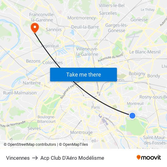 Vincennes to Acp Club D'Aéro Modélisme map
