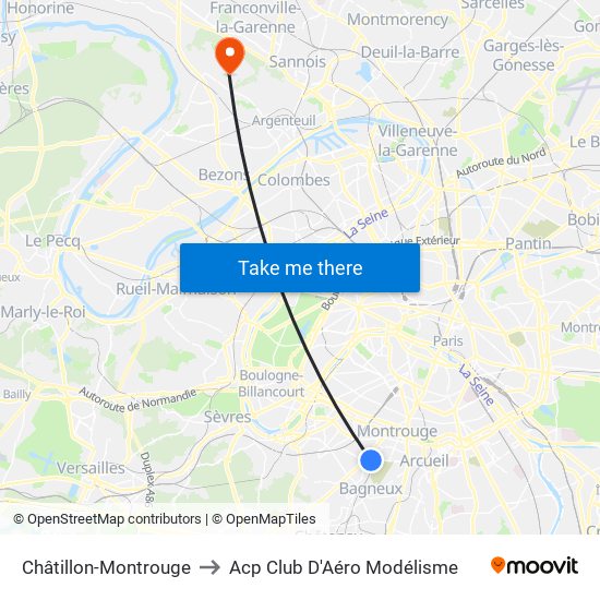Châtillon-Montrouge to Acp Club D'Aéro Modélisme map