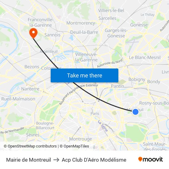 Mairie de Montreuil to Acp Club D'Aéro Modélisme map