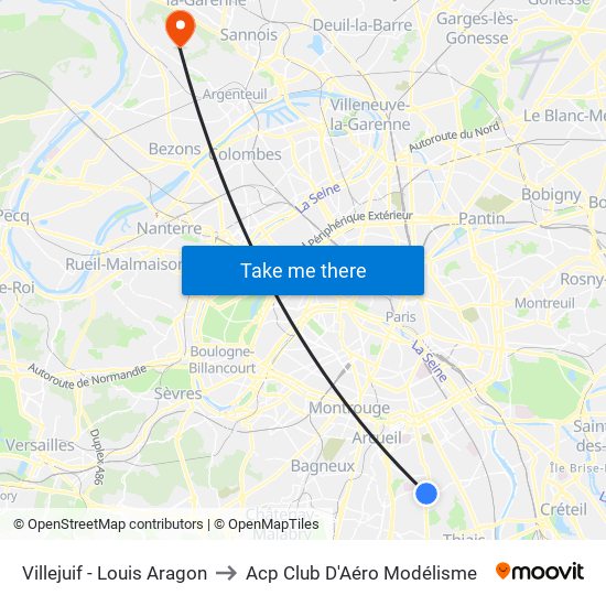 Villejuif - Louis Aragon to Acp Club D'Aéro Modélisme map