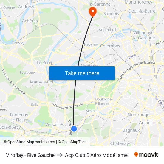 Viroflay - Rive Gauche to Acp Club D'Aéro Modélisme map
