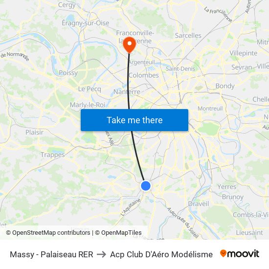 Massy - Palaiseau RER to Acp Club D'Aéro Modélisme map