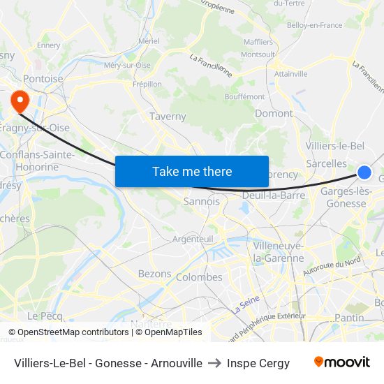 Villiers-Le-Bel - Gonesse - Arnouville to Inspe Cergy map