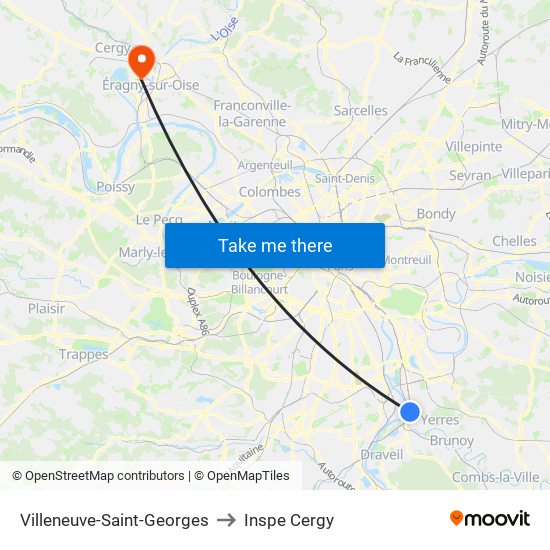 Villeneuve-Saint-Georges to Inspe Cergy map