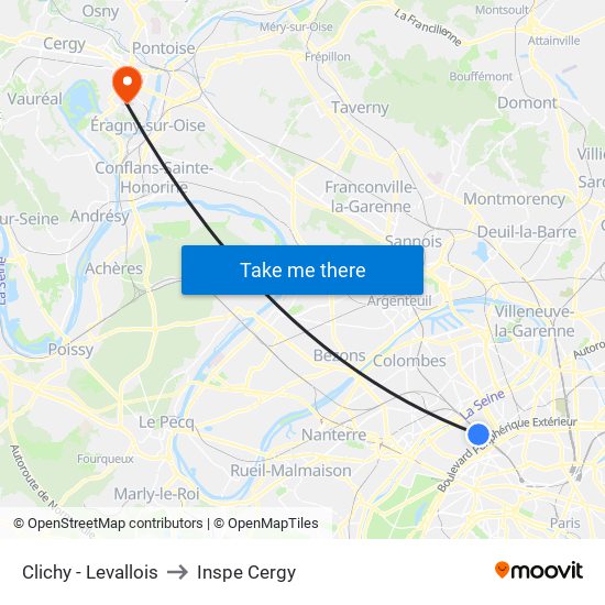 Clichy - Levallois to Inspe Cergy map