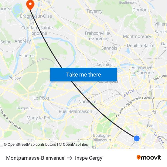 Montparnasse-Bienvenue to Inspe Cergy map