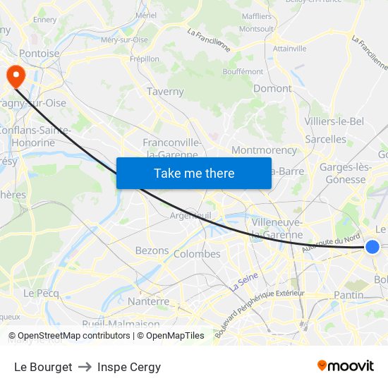 Le Bourget to Inspe Cergy map