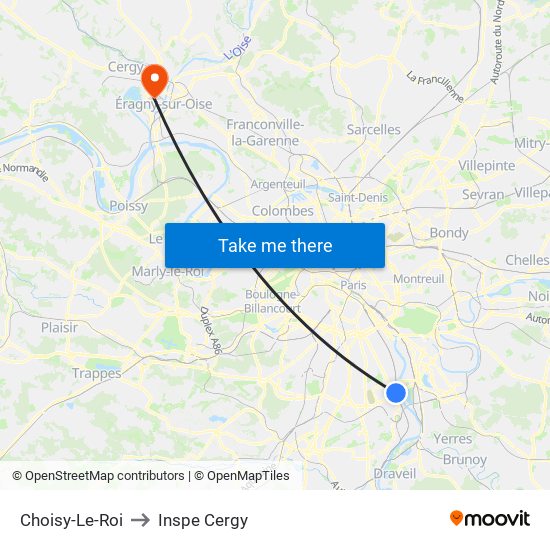 Choisy-Le-Roi to Inspe Cergy map
