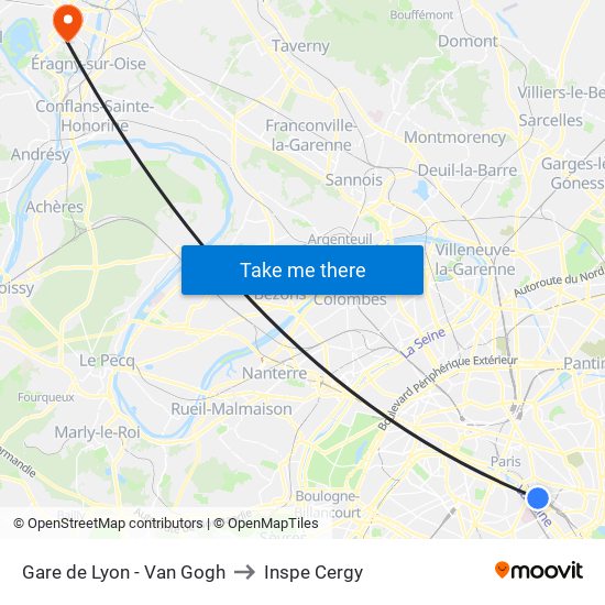 Gare de Lyon - Van Gogh to Inspe Cergy map