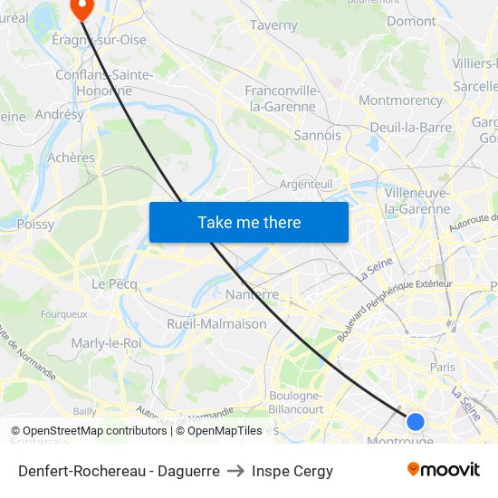 Denfert-Rochereau - Daguerre to Inspe Cergy map