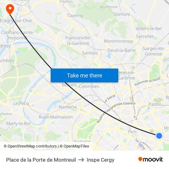 Place de la Porte de Montreuil to Inspe Cergy map