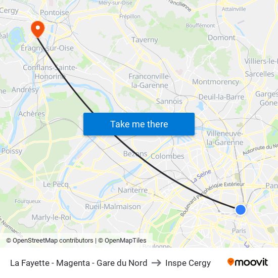 La Fayette - Magenta - Gare du Nord to Inspe Cergy map