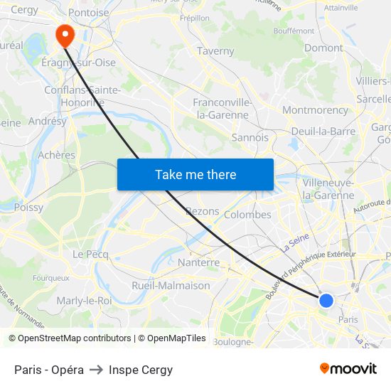 Paris - Opéra to Inspe Cergy map
