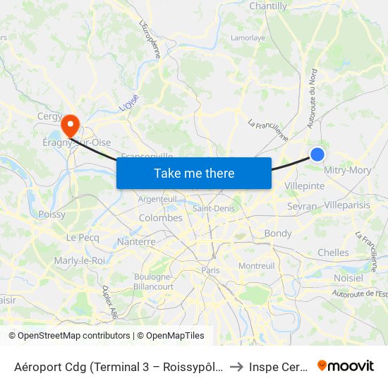 Aéroport Cdg (Terminal 3 – Roissypôle) to Inspe Cergy map