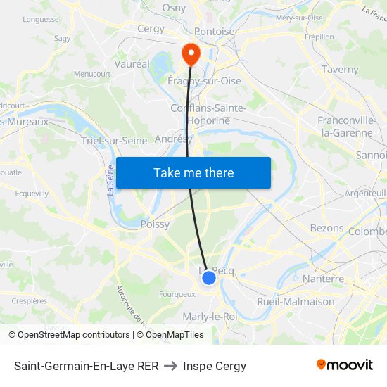 Saint-Germain-En-Laye RER to Inspe Cergy map