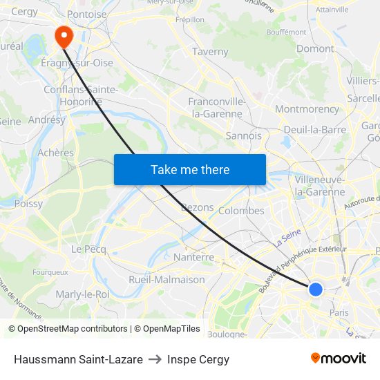 Haussmann Saint-Lazare to Inspe Cergy map