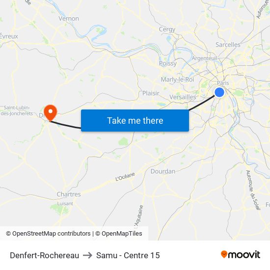 Denfert-Rochereau to Samu - Centre 15 map