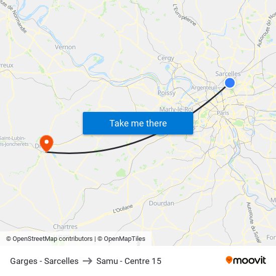 Garges - Sarcelles to Samu - Centre 15 map
