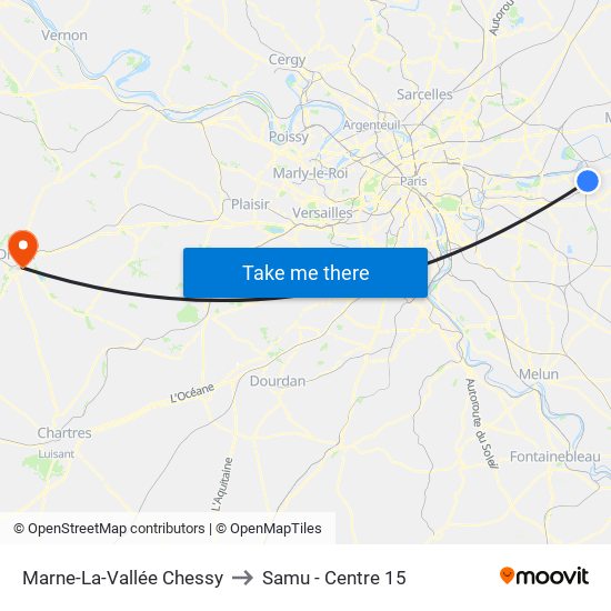 Marne-La-Vallée Chessy to Samu - Centre 15 map