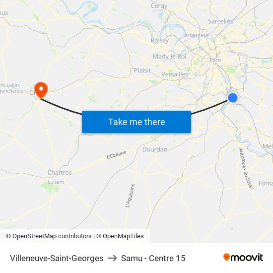 Villeneuve-Saint-Georges to Samu - Centre 15 map