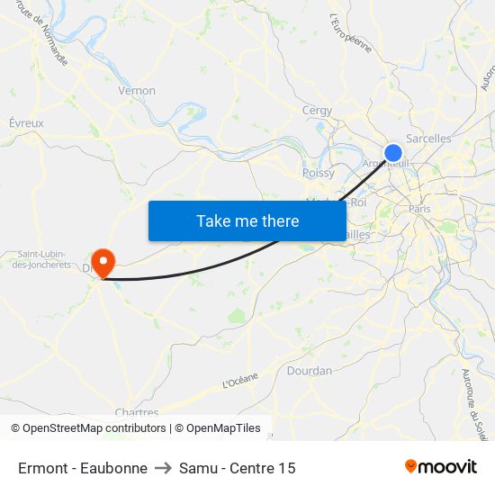 Ermont - Eaubonne to Samu - Centre 15 map