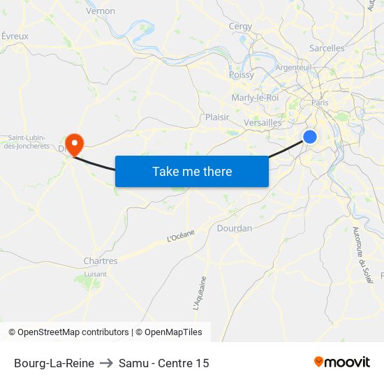 Bourg-La-Reine to Samu - Centre 15 map