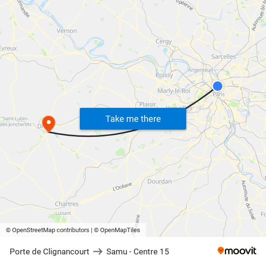 Porte de Clignancourt to Samu - Centre 15 map