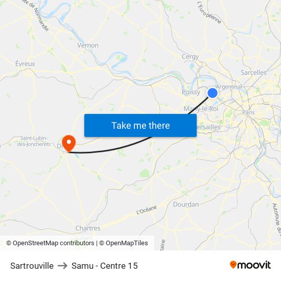 Sartrouville to Samu - Centre 15 map