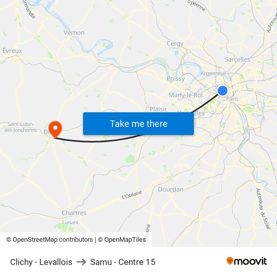 Clichy - Levallois to Samu - Centre 15 map