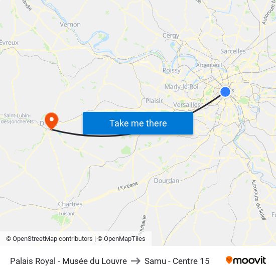 Palais Royal - Musée du Louvre to Samu - Centre 15 map
