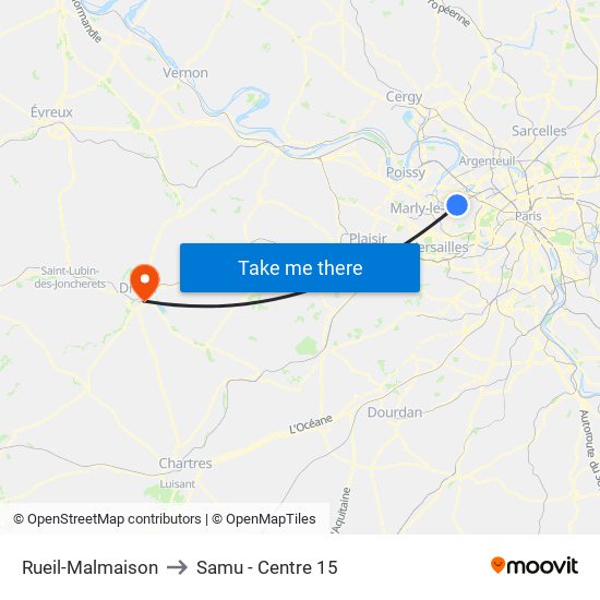 Rueil-Malmaison to Samu - Centre 15 map