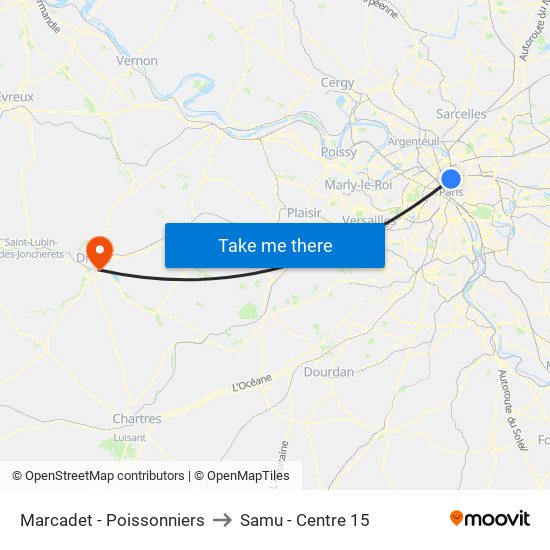 Marcadet - Poissonniers to Samu - Centre 15 map
