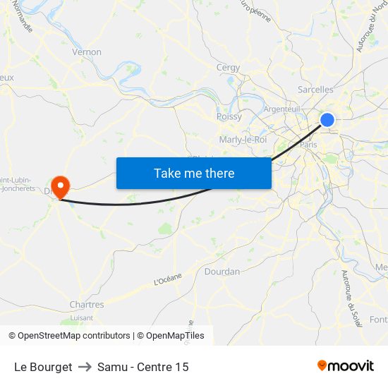 Le Bourget to Samu - Centre 15 map