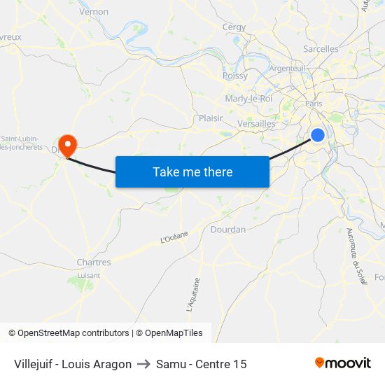 Villejuif - Louis Aragon to Samu - Centre 15 map