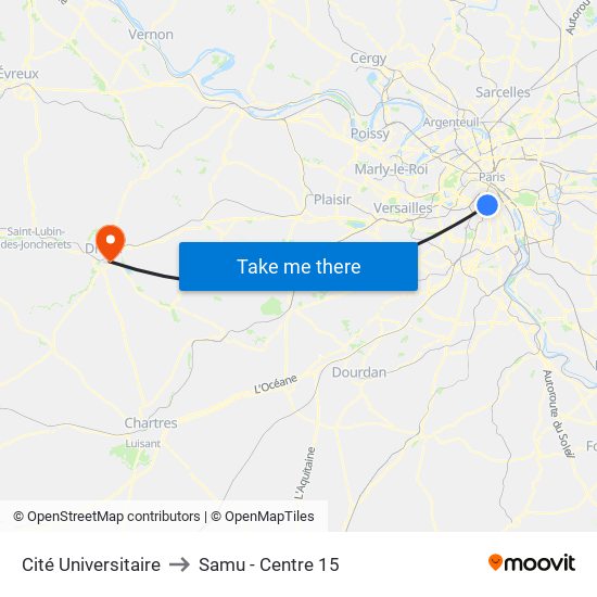 Cité Universitaire to Samu - Centre 15 map