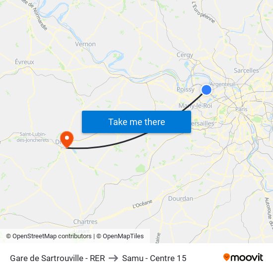 Gare de Sartrouville - RER to Samu - Centre 15 map