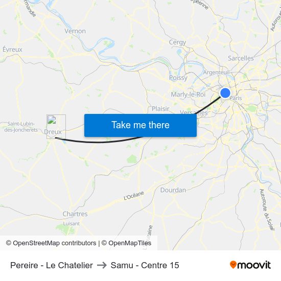 Pereire - Le Chatelier to Samu - Centre 15 map