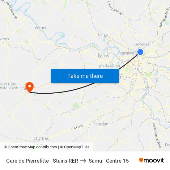 Gare de Pierrefitte - Stains RER to Samu - Centre 15 map