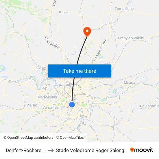Denfert-Rochereau to Stade Vélodrome Roger Salengro map