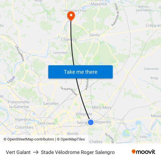 Vert Galant to Stade Vélodrome Roger Salengro map