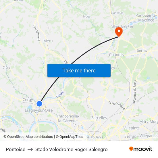 Pontoise to Stade Vélodrome Roger Salengro map
